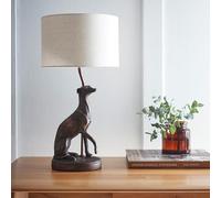 Greyhound Antique Copper Resin Table Lamp with Linen Shade Elegant Everyday Lighting Solution for Any Room in Your Home | Perfect for Bedside, Console, and Entrance Tables