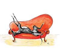 Greyhound Art Whippet Lurcher Dog Painting Artwork Print Birthday Gift - [A4 Mounted Print with 11 x 14" Mount] - 'Retired to The Sofa' - A4,A5,A6 Sizes