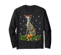 Greyhound Christmas Lights Reindeer Santa Hat Dog Xmas Long Sleeve T-Shirt
