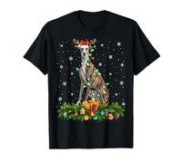 Greyhound Christmas Lights Reindeer Santa Hat Dog Xmas T-Shirt