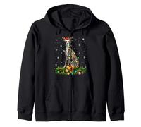 Greyhound Christmas Lights Reindeer Santa Hat Dog Xmas Zip Hoodie