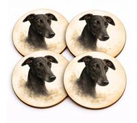Greyhound Dog Art Coasters, Set of 4, Round 9cm MDF with Cork Backing, Painterly Portrait Design