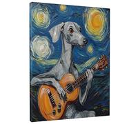 Greyhound Dog Stars Night Canvas Prints Wall Art 8 * 12 x1, Oil Painting Guitar Wall Art for Living Room Bathroom, Big Small Vertical Pet Puppy Decorative Bedroom Women Men