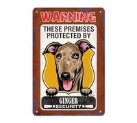 Greyhound Dog These Premises Protected by Dog Home Security Metal Tin Sign Dog Gift Decor for Yard Garden Fence 12x8 Inch