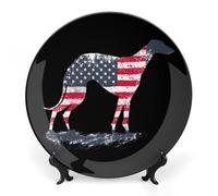 Greyhound Dog U.S.A. Flag Bone China Decorative Plates Wall Table Crafts Display Decor for Home Office