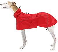 Greyhound Lurcher Raincoat, Whippet Rain Gear with Reflective Bar, Rain/Waterproof, Adjustable Bands and drawstring in Autumn and winter - Red - XXXL