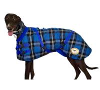 Greyhound Lurcher Sweater, Jumper, Housecoat, Fleece Coat by Greyt Sweaters Greyhound and Whippet Knits (Blue Multi Checked, S Greyhound 26-28")