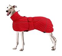 Greyhound Lurcher Winter Coat, Whippet Warm Coat with Fleece, Water Resistant Dog Jacket with Hook and Loop Closure and Zipper Harness Hole - Red - Xsmall