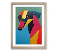 Greyhound Patchwork Framed Print | A2 Oak Framed Wall Art | Ready to Hang | Modern Nature Picture | Living Room Bedroom Lounge Office