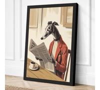 Greyhound Reading News Canvas Wall Art Print 18x12 Inch