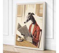 Greyhound Reading News Canvas Wall Art Print 24x16 Inch