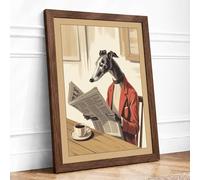 Greyhound Reading News Vintage Framed Wall Art Print A1 (84.1×59.4cm) Walnut, Wall Decor for Living Room, Bedroom, Office & Home, Ready to Hang, Art Gift