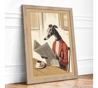 Greyhound Reading News Vintage Framed Wall Art Print A4 Oak