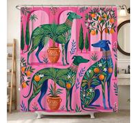Greyhound Shower Curtain, Tropical Modern Palm Leaves Oranges Summer Peach Polyester Waterproof Design Print Bath Curtains Decor for Bathroom Guest Room 62x72 Inch