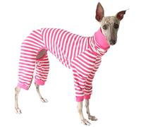 Greyhound Stripe Pajamas,Whippet Cottom Turtleneck Onesies Pullover,Slim Dog 4-Leg Loungewear Base-Layers for Greyhound Lurcher_L(Hot Pink)