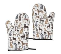 Greyhound Whippet And Dog, Kitchen Oven Mitts Anti-Slip Cooking Gloves,Heat Resistant Baking Mitts A Pair