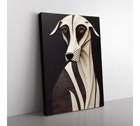 Greyhound Wood Carving Canvas Wall Art Print Ready to Hang, Framed Picture for Living Room Bedroom Home Office Décor, 76x50 cm (30x20 Inch)