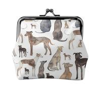 Greyhounds Wippets and Lurcher Dogs, PU Leather Coin Purse, Small Wallets, Change Pouch with Kiss Lock Clasp Buckle, Change Purse