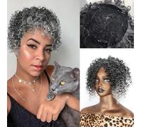 ,GreyNatural Look Hair Pieces & Extensions, Messy Bun Hair Piece - African Curl Synthetic Wig for Women,Human Hair Clip-In Ponytail Extensions
