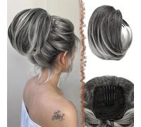 ,GreyNatural Look Hair Pieces & Extensions, Women's Short Synthetic Hair Bun Extension Effortlessly Achieve Chignon & Ponytail Styles, Comb Clip & Drawstring,Human Hair Clip-I