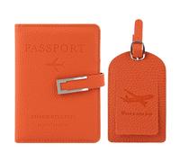 Greyoe Passport Cover, Passport Holder, Passport Holder Case for Antimagnetic PU Leather + Luggage Tag, Unisex Travel Accessories for Business and Leisure Travel, Orange, no, Classic