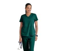 Grey's Anatomy Women's Two Pocket V-Neck Scrub Top with Shirring Back, Hunter Green, M