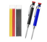 greywolf 2-Pack Carpenter Pencils, Heavy Duty Carpenter Pencils with 14 Refills, Long Tip Deep Hole Automatic Pencil Markers with Built-in Sharpener for Carpenters, Architects (Black, Red)
