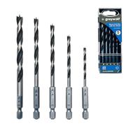 Greywolf 5 pcs Brad Point Wood Drill Bit Set, Double Slot Design, 1/4" Quick Change Hex Shank with Index Box, for Woodworkers and DIY Enthusiasts (3/4/5/6/8mm)
