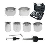 Greywolf 9 piece carbide hole saw set, diamond tile hole saw, brazed tile core drill bit, suitable for tiles, glass, ceramics, stone, granite, marble (22/28/35/44/68/73mm)