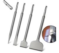 Greywolf SDS Chisel Set, 4 pcs Tile Removal Chisel Bits, Set Includes Pointed, Flat, Scraping, Alloy Steel Tile Spade Chisels for SDS Plus Rotary Hammer Drill Bit Attachment for Hammer, Tile Removal