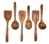 Kitchen Utensil Sets, GreyWooden Kitchen Utensil Set,6Pcs Wooden Cooking Utensils for Non-Stick Pan Wooden Spoons for Cooking 100% Natural Teak Wooden Spatula for Cooking