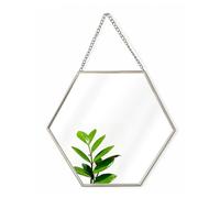 GreyZouq 24cm Hexagon Wall Mirror with Hanging Chain, Metal Framed Wall Mounted Mirror for Bathroom, Bedroom, Hallway and Living Room, Silver