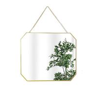 GreyZouq 40cm Octagonal Wall Mirror, Metal Framed Wall Mounted Hanging Mirror with Chain for Bathroom, Bedroom, Hallway and Living Room, Gold