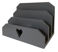 GreyZouq Dark Grey Chic and Rustic Wooden Letter Rack with Heart Cut-Out Window - Three Sections for Mail. The Perfect Organizer for Home or Office Décor, Stylish and Functional.