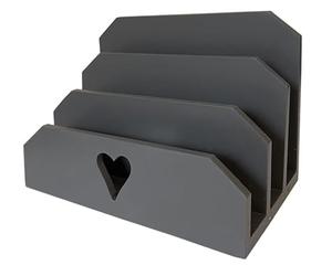 GreyZouq Dark Grey Chic and Rustic Wooden Letter Rack with Heart Cut-Out Window - Three Sections for Mail. The Perfect Organizer for Home or Office Décor, Stylish and Functional.