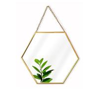 GreyZouq Hexagon Hanging Wall Mirror 24 centimetres with Metal Rim and Chain - Modern Home Decor Accent - Perfect for Living Room, Hallway, Bathroom or Bedroom (Gold)