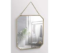 GreyZouq Rectangular Gold Metal Framed Mirror 25cm x 19cm in Portrait Aspect with Hanging Chain - Stylish Decor for Living Room, Kitchen, Bedroom, Bathroom, and Hallway. Vintage and contemporary