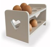GreyZouq Vintage Wooden Egg Rack Storage with 2-Layer and Pretty Cut Out Heart Design, Country Kitchen Style, Scandinavian Inspired, Holds 12 Eggs, Rustic Food storage. (light grey)
