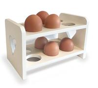 GreyZouq Vintage Wooden Egg Rack Storage with 2-Layer and Pretty Cut Out Heart Design, Country Kitchen Style, Scandinavian Inspired, Holds 12 Eggs, Rustic Food storage. (Cream)