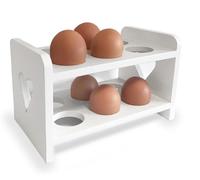 GreyZouq Vintage Wooden Egg Rack Storage with 2-Layer and Pretty Cut Out Heart Design, Country Kitchen Style, Scandinavian Inspired, Holds 12 Eggs, Rustic Food storage. (White)