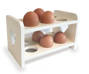 GreyZouq Vintage Wooden Egg Rack Storage with 2-Layer and Pretty Cut Out Heart Design, Country Kitchen Style, Scandinavian Inspired, Holds 12 Eggs, Rustic Food storage. (Cream)