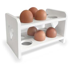 GreyZouq Vintage Wooden Egg Rack Storage with 2-Layer and Pretty Cut Out Heart Design, Country Kitchen Style, Scandinavian Inspired, Holds 12 Eggs, Rustic Food storage. (White)