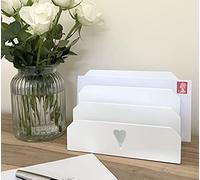 GreyZouq White Chic and Rustic Wooden Letter Rack with Heart Cut-Out Window - Three Sections for Mail. The Perfect Organizer for Home or Office Décor, Stylish and Functional.
