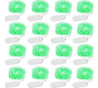 Grezea Green Fairy Battery Operated Mason Jar Lights - 10Ft 30 Led 16 Pack Waterproof Firefly Silver Wire Short String for Crafts Bottle Vase Centerpieces Party Decor Halloween