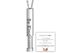 GRFFZX Be Kind...Of A Bich - Hidden Message Necklace, Be Kind of A Bitch - 3D Engraving Vertical Bar Necklace, Stainless Steel Encouragement Mantra Pendant Necklace for Women (Silver)