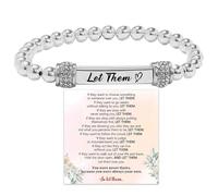 GRFFZX Let Them Dainty Diamond Beaded Stretch Bracelet, Self Worth Motivational Stainless Steel Engraving Tube Bracelets, Friendship Cuff Bangle Jewelry Gifts for Women Sisters Best Friend (Silver)