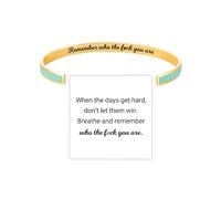 GRFFZX Remember Who The Fuck You Are Motivational Color Bangle, Motivational Bracelet for Women, with Hidden Message Engraved Cuff Bangles, Jewelry Gifts for Women, Friendship Bracelet (Green)
