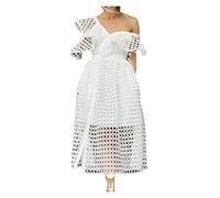 GRFIT Summer Hollow Dress Sexy Oblique Shoulder Ruffle Lace Dress Casual Class Dresses Evening Dress Design Skirt (Color : Blanc, Size : X-Large)