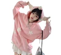 grhaat Kawaii Angel Wings Star Hoodie Y2k Japanese Anime Zipper Harajuku Casual Sweatshirt Cutecore Designer Streetwear, Pink, S