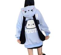 grhaat Kawaii Hoodie Zipper Harajuku Puppy Long Ear Casual Loose Hooded Sweatshirt Cutecore Y2k Graphic Pullovers, Blue, S